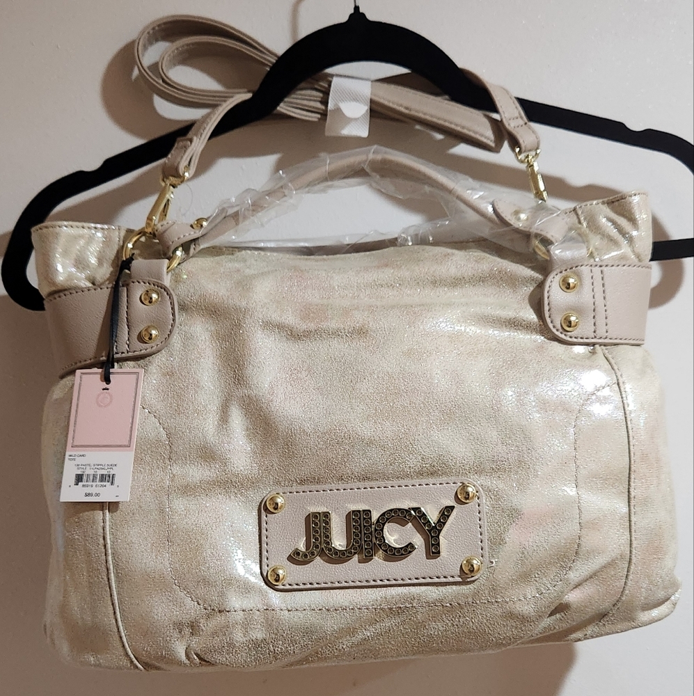 NWT Juicy Couture Wild Card Tote Pastel Stipple Suede (cream)